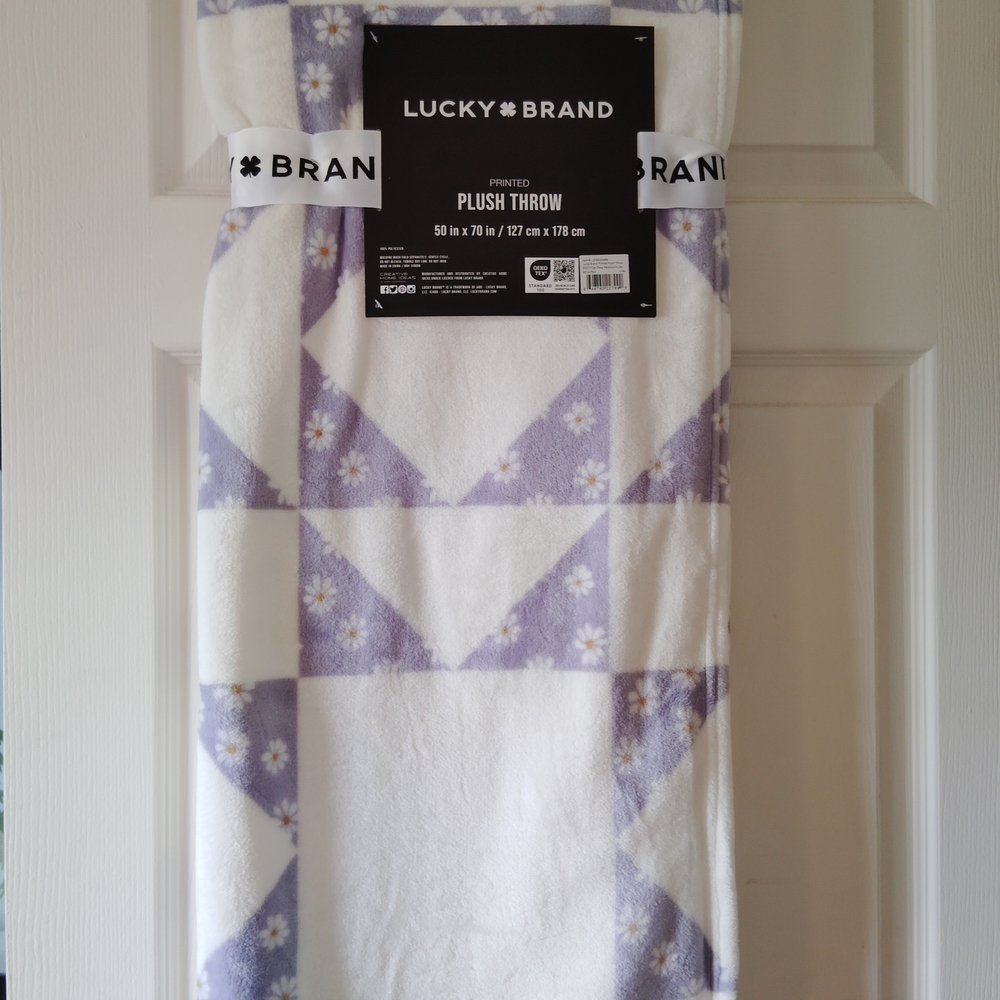 Lucky Brand Purple and White Plush Throw
